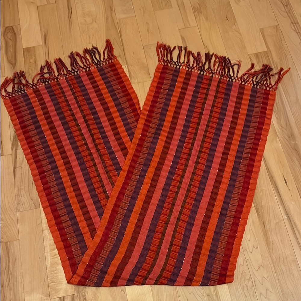 Handmade Red, Orange, and Purple Striped Scarf/Stole with Fringe